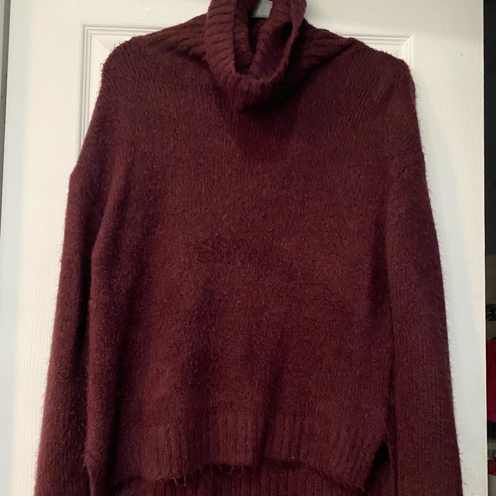Vici Collection Cowl Neck, Turtleneck Fuzzy wine sweater